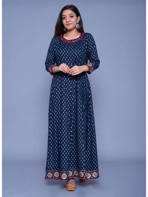 Dark-royal-blue printed rayon ethnic-kurtis 1