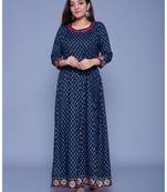 Dark-royal-blue printed rayon ethnic-kurtis