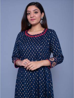 Dark-royal-blue printed rayon ethnic-kurtis 2