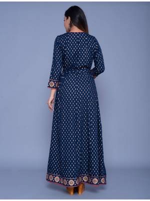 Dark-royal-blue printed rayon ethnic-kurtis 3