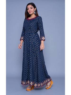 Dark-royal-blue printed rayon ethnic-kurtis 5