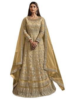 Yellow embroidered net salwar