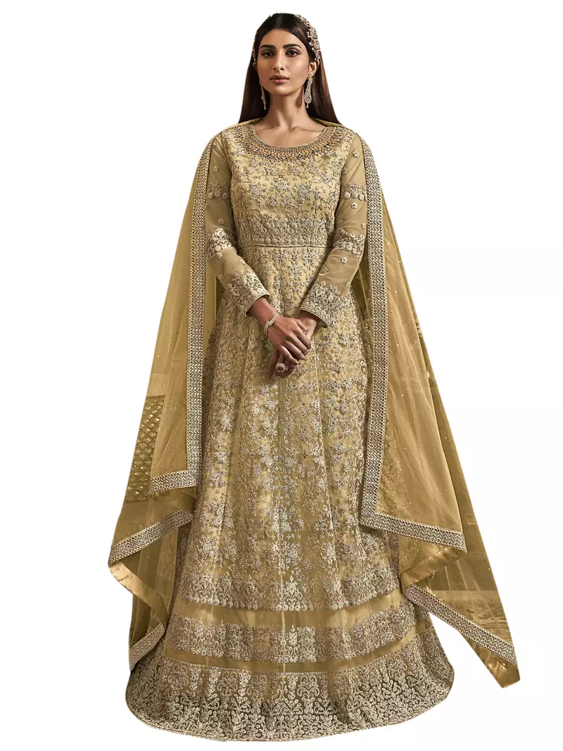 Yellow embroidered net salwar