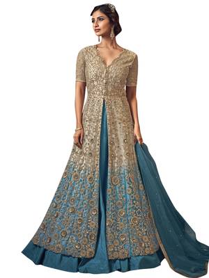 Beige embroidered net salwar 1