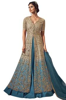 Beige embroidered net salwar