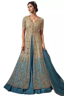 Beige embroidered net salwar