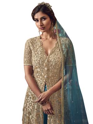 Beige embroidered net salwar 3