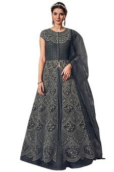 Grey embroidered net salwar