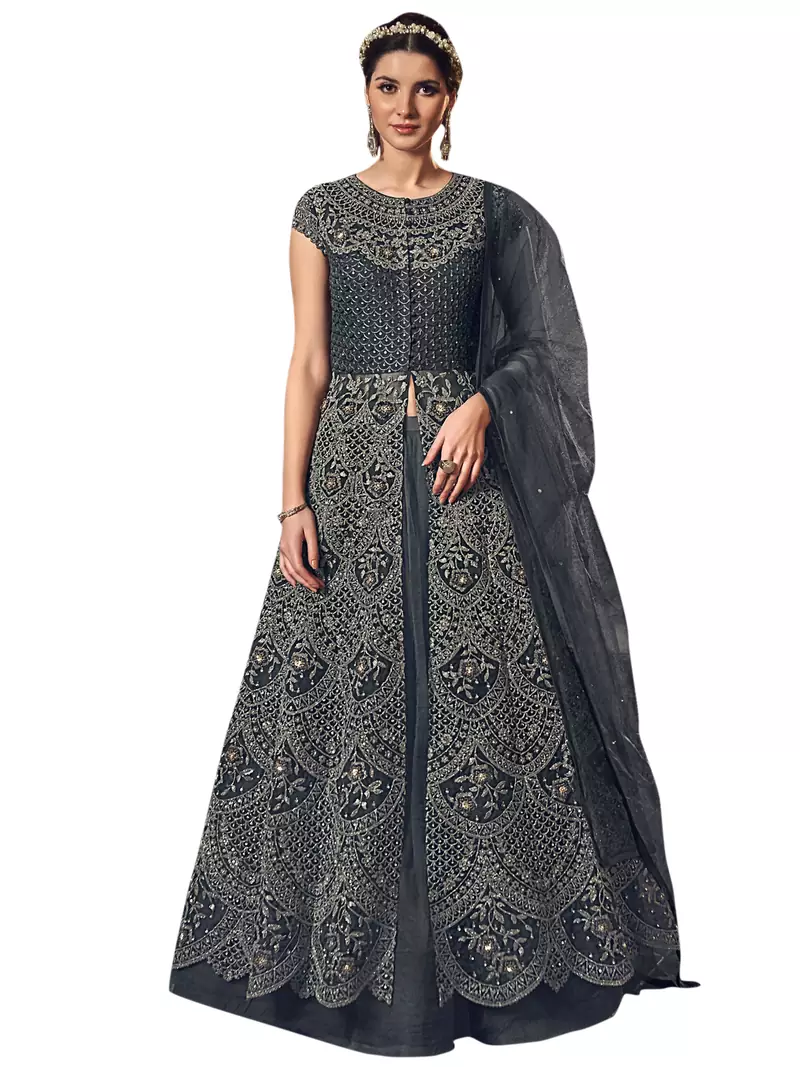 Grey embroidered net salwar