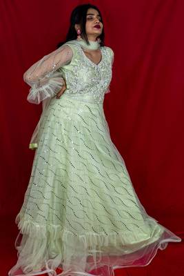 House Of Sitara Powder green Gown with heavy embroidery online 1