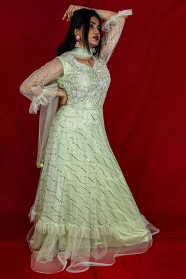 House Of Sitara Powder green Gown with heavy embroidery online 2