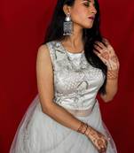 House Of Sitara Light Green designer style stone embroidered long gown with attached dupatta online