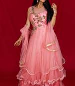 House Of Sitara Bubblegum Pink beads and sequin embroidered long gown with dupatta online