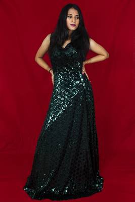 House Of Sitara Bottle Green sequin embellished long gown online 1