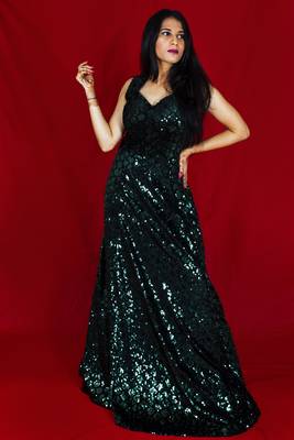 House Of Sitara Bottle Green sequin embellished long gown online 2