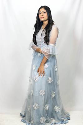 House Of Sitara Powder Blue Long Net Gown Online 1