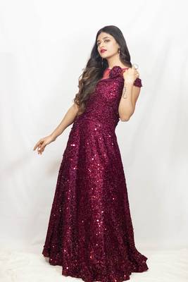 House Of Sitara Maroon Sequin Net Gown Online 2