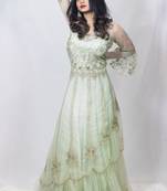 House Of Sitara Green Fancy Long Gown With Heavy Thread Embroidery Online
