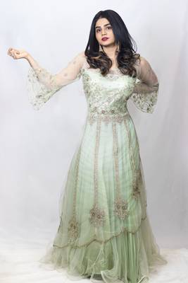 House Of Sitara Green Fancy Long Gown With Heavy Thread Embroidery Online 2