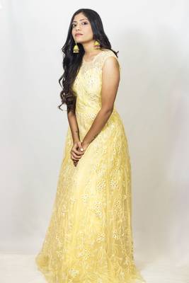 House Of Sitara Yellow heavy embroidered long gown online 1