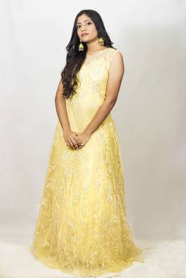 House Of Sitara Yellow heavy embroidered long gown online 2