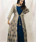 House Of Sitara Grey and Navy Blue jacket style embroidered long gown online