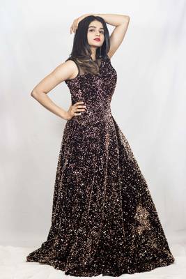 House Of Sitara Full Black Sequin Long Net Gown Online 1
