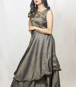 House Of Sitara Grey Fancy Cut Satin Long Gown Online