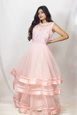 House Of Sitara Pink heavy embroidery layered gown online 1