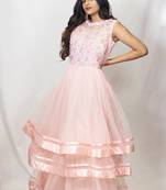 House Of Sitara Pink heavy embroidery layered gown online