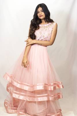 House Of Sitara Pink heavy embroidery layered gown online 2