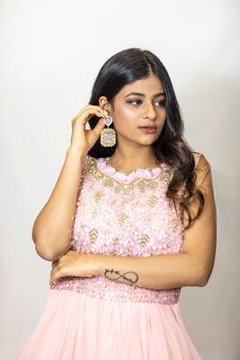 House Of Sitara Pink heavy embroidery layered gown online 3
