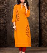 Leaf Mustard Yellow Embroidery Work and Mandarin Colla Straight Kurta for Women