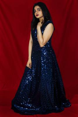 House Of Sitara Navy Blue sequin embellished long gown online 1