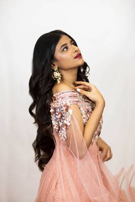 House Of Sitara Peach Off Shoulder Designer Gown with heavy embroidery online 2