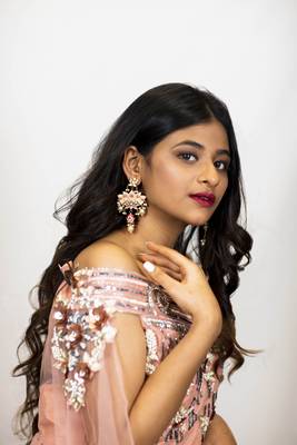 House Of Sitara Peach Off Shoulder Designer Gown with heavy embroidery online 3