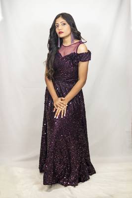 House Of Sitara Wine Sequin Net Gown Online 1