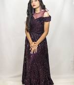 House Of Sitara Wine Sequin Net Gown Online