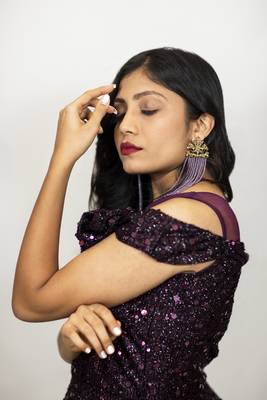 House Of Sitara Wine Sequin Net Gown Online 2