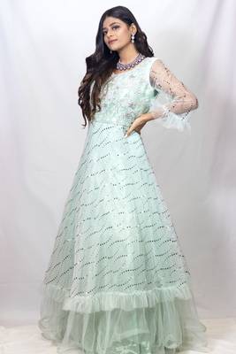 House Of Sitara Ocean Blue Gown with heavy embroidery online 1