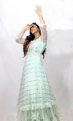 House Of Sitara Ocean Blue Gown with heavy embroidery online 2