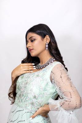 House Of Sitara Ocean Blue Gown with heavy embroidery online 3