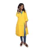 Ladies Yellow Kurti With Kali And Hand Stitched Buttons