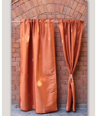 Block print hand embroidery with tikkis Rust Curtain 1