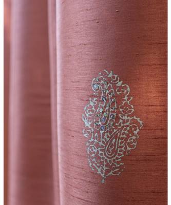 Block print hand embroidery with tikkis Rust Curtain 4