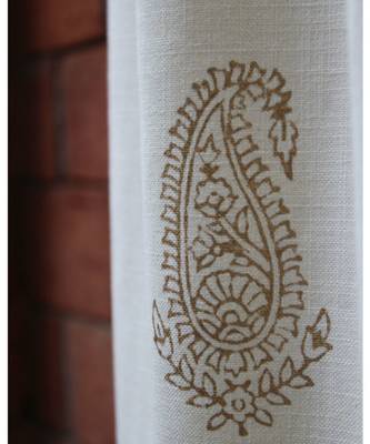 Block printed gold khadi print Off White  Curtain 6