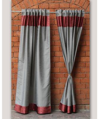 Brocade patchwork Deep Red Grey curtain 1