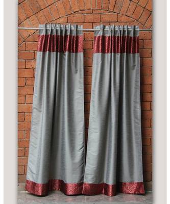 Brocade patchwork Deep Red Grey curtain 2