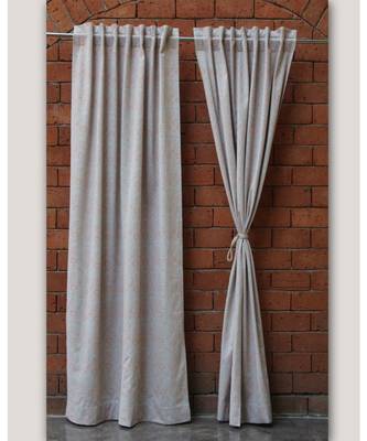 Block printed antique silver khadi print Grey Curtain 1