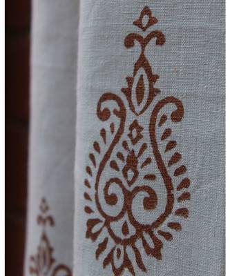 Block printed antique copper khadi print Light Green Curtain 3